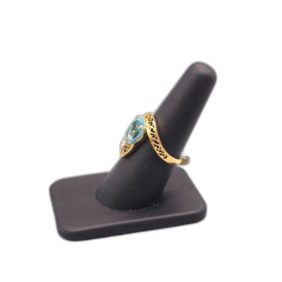 14KT YELLOW GOLD 3.30G DIAMOND & BLUE STONE RING SIZE 8 (140399-15) - Picture 2 of 3